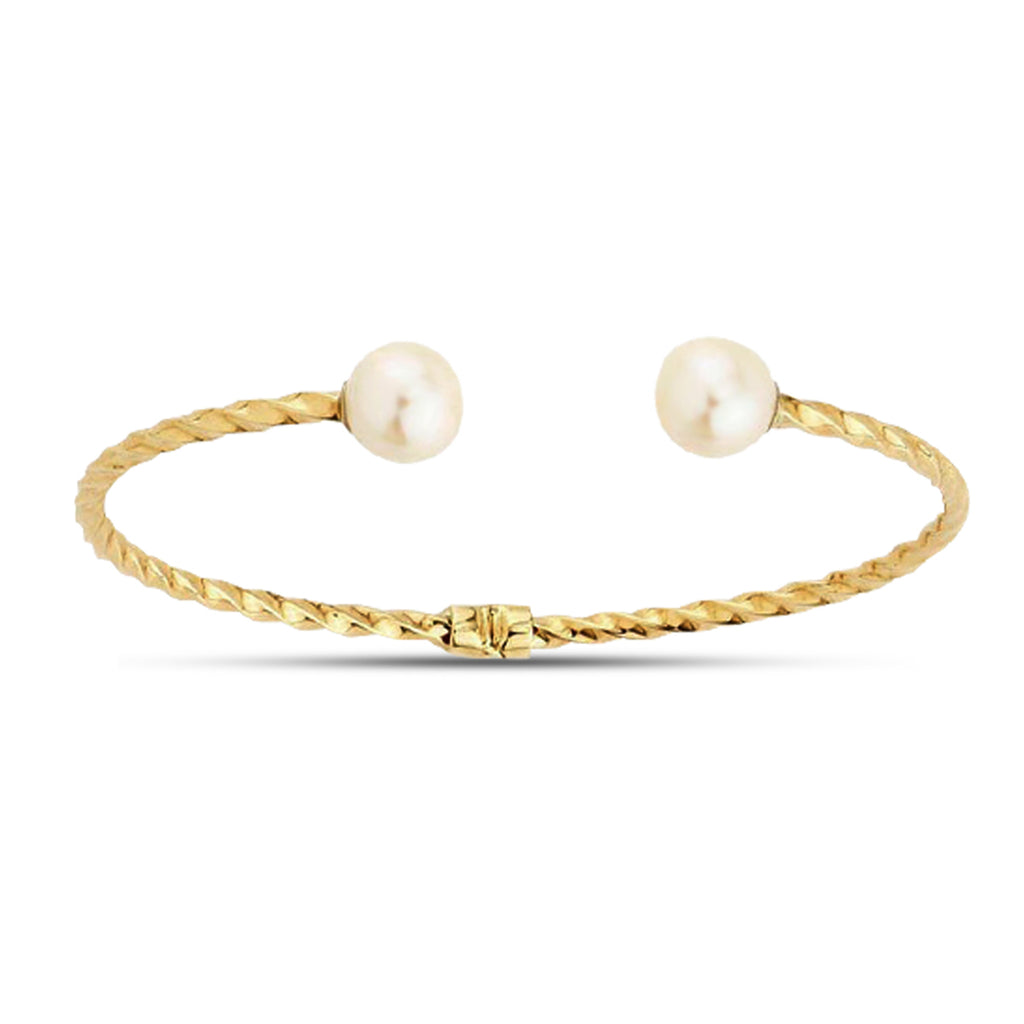 14k Yellow Gold  Pearl Torque Bangle Bracelet