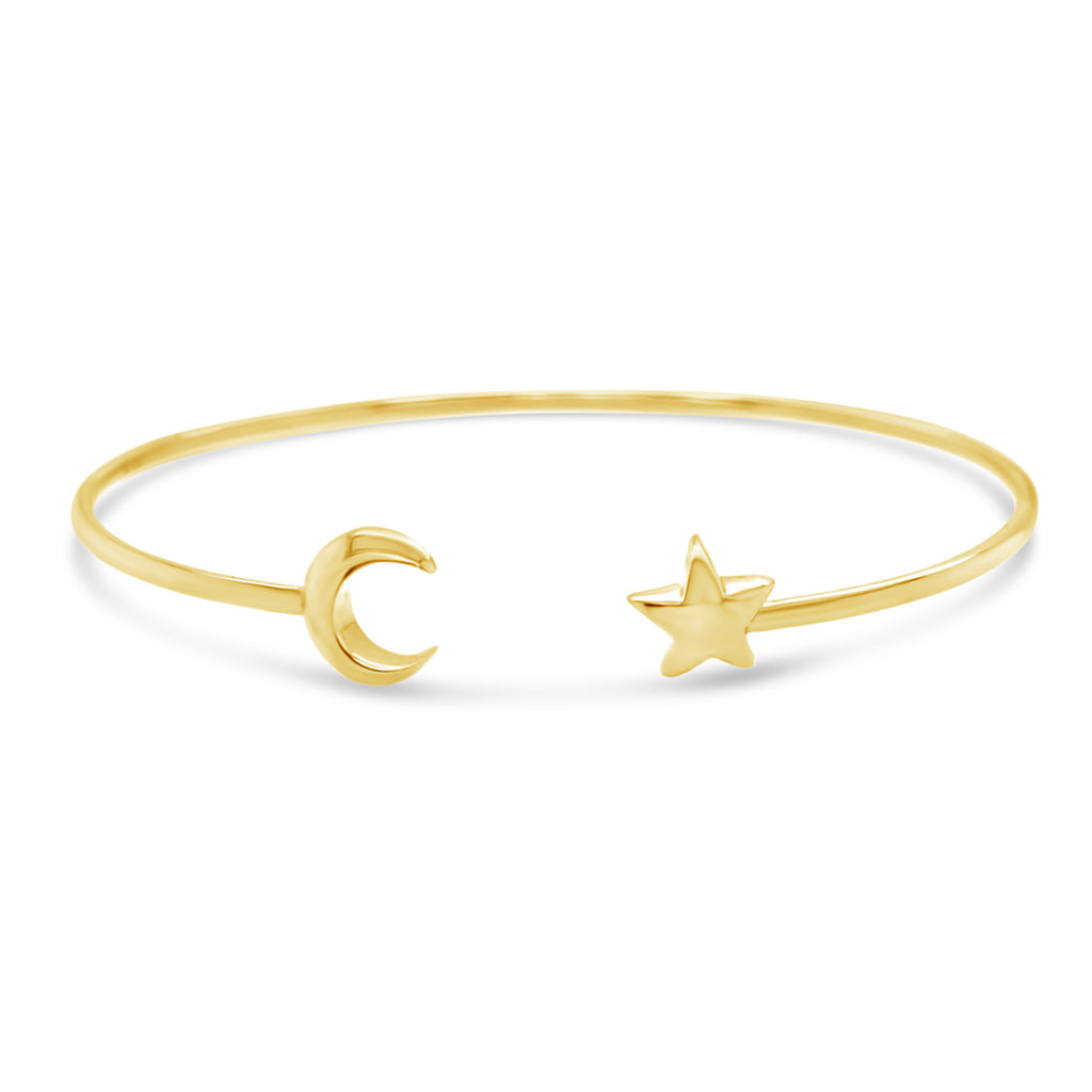 14k Yellow Gold Celestial Cuff Bangle Bracelet