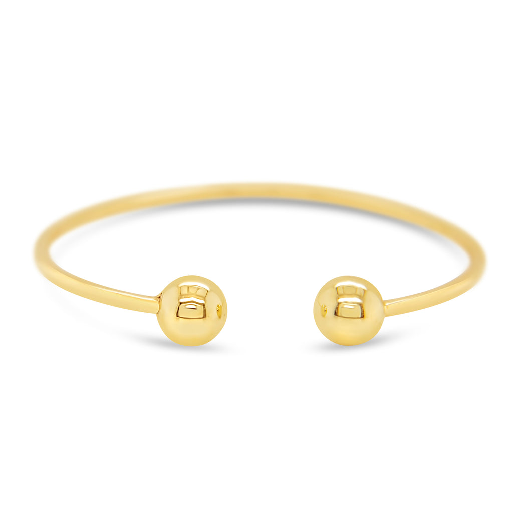 14k Yellow Gold  Double Ball Torque Bangle Bracelet