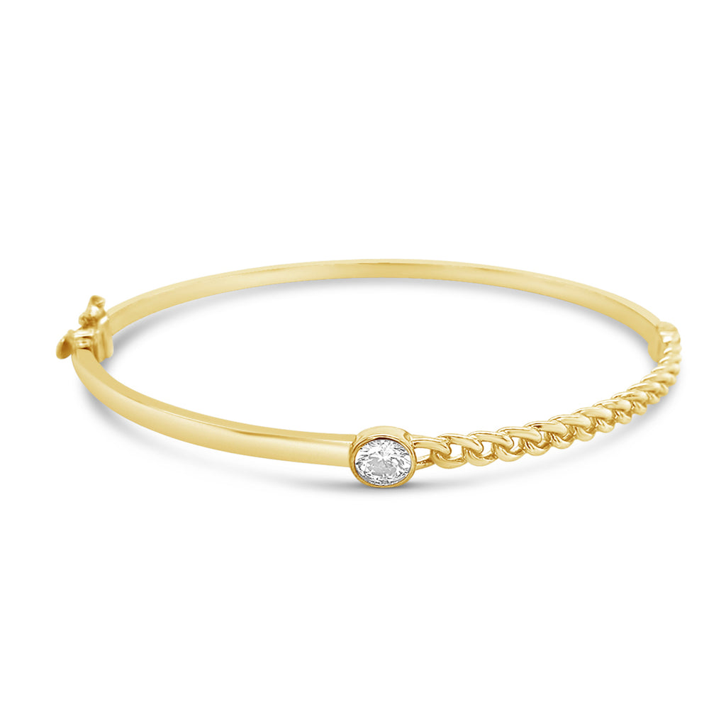 14k Yellow Gold CZ Cuban Link Bangle Bracelet