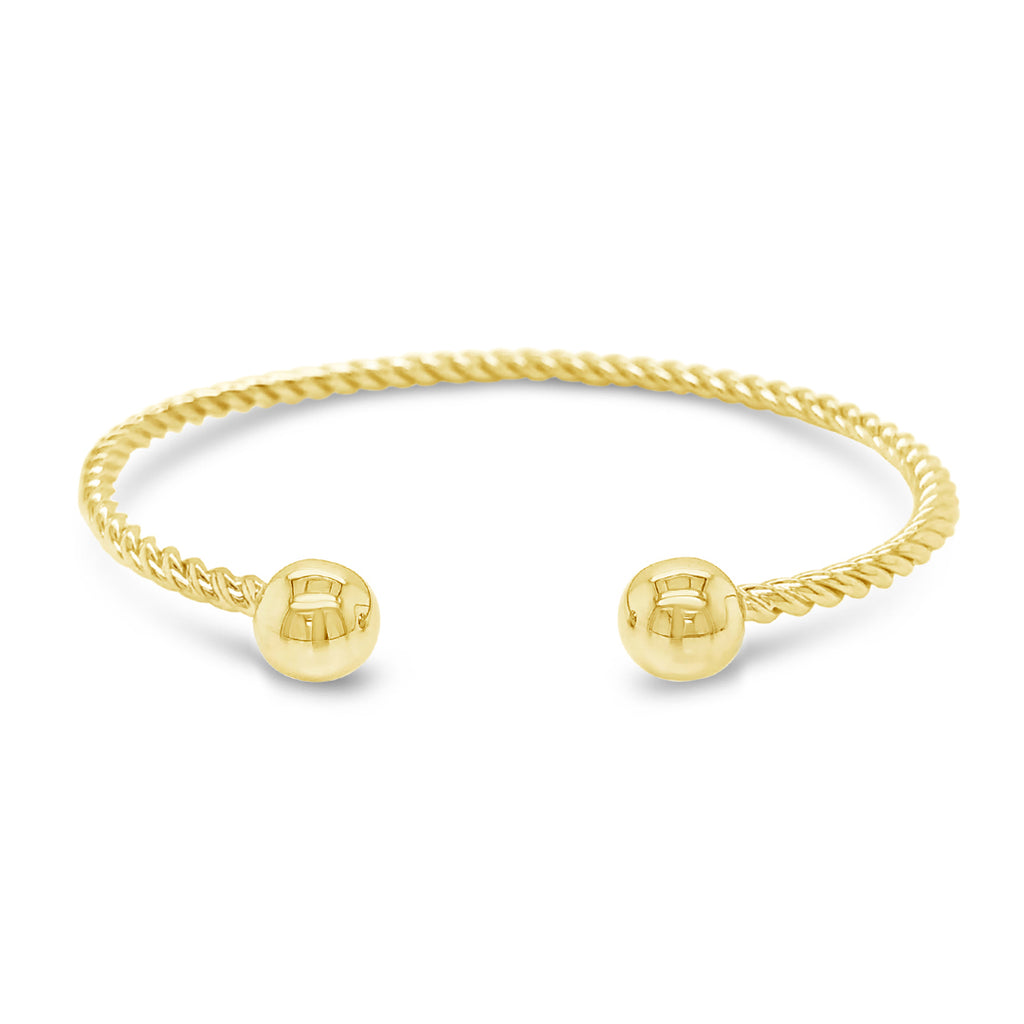 14k Yellow Gold Double Ball Braided Torque Bangle Bracelet