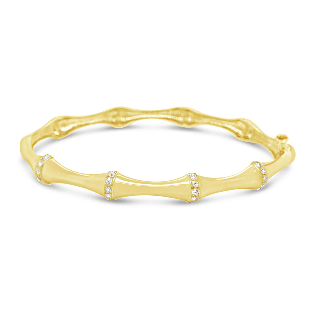 14K Yellow Gold Bamboo CZ Bangle Bracelet