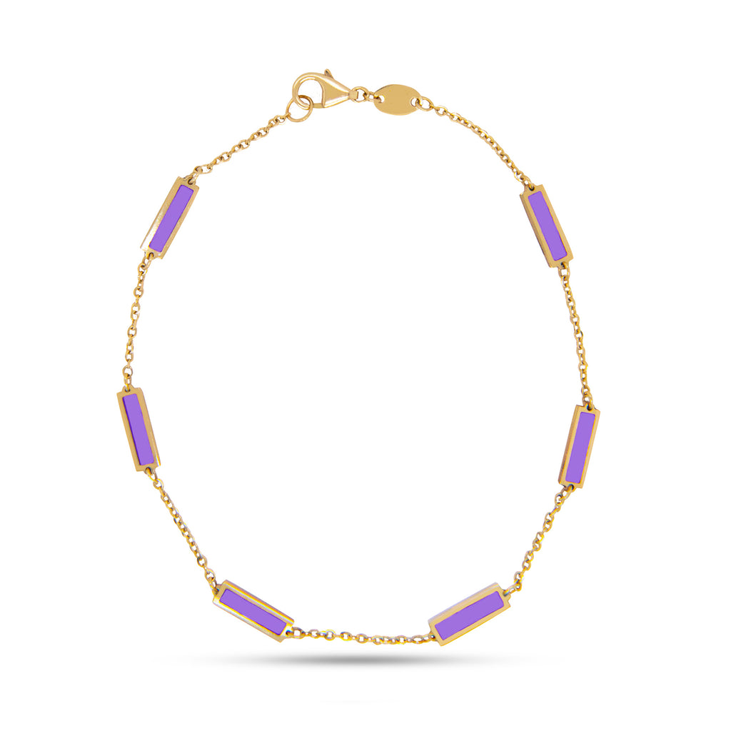 14k Yellow Gold Charoite Bar Station Bracelet