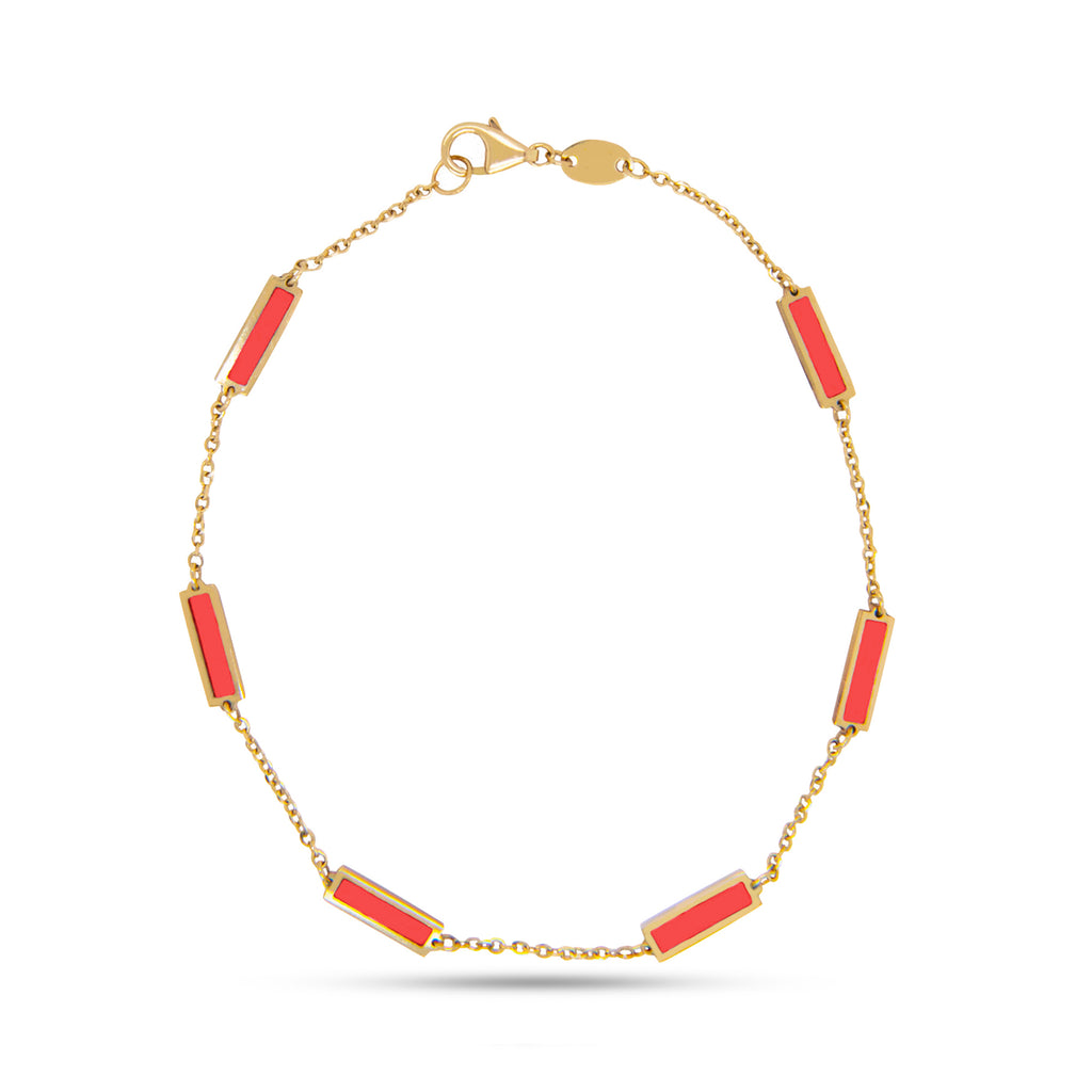 14k Yellow Gold Coral Bar Station Bracelet