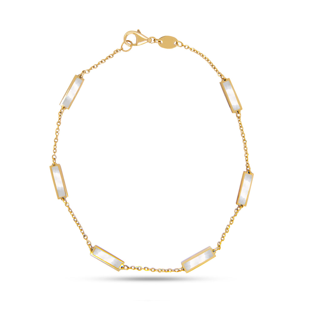 14k Yellow Gold Mother of Pearl Bar Station Bracelet