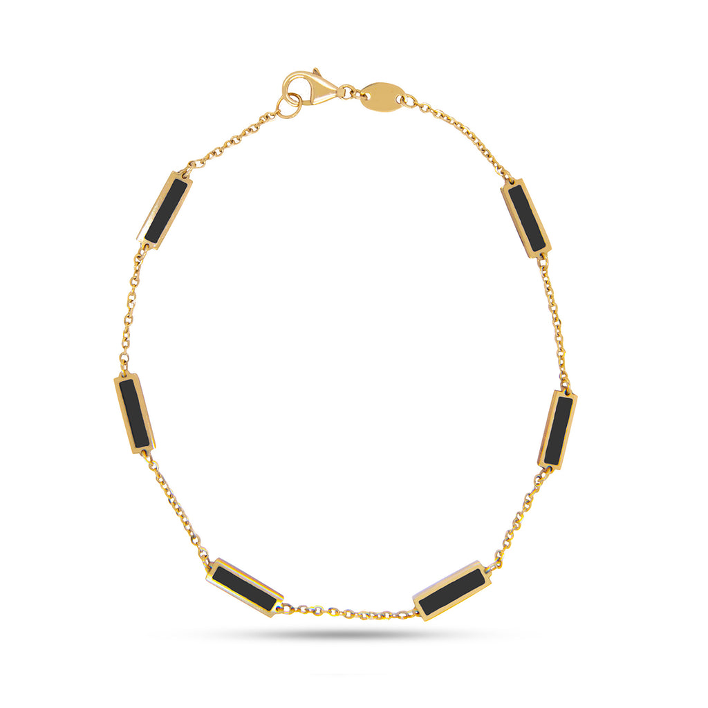 14k Yellow Gold Onyx Bar Station Bracelet