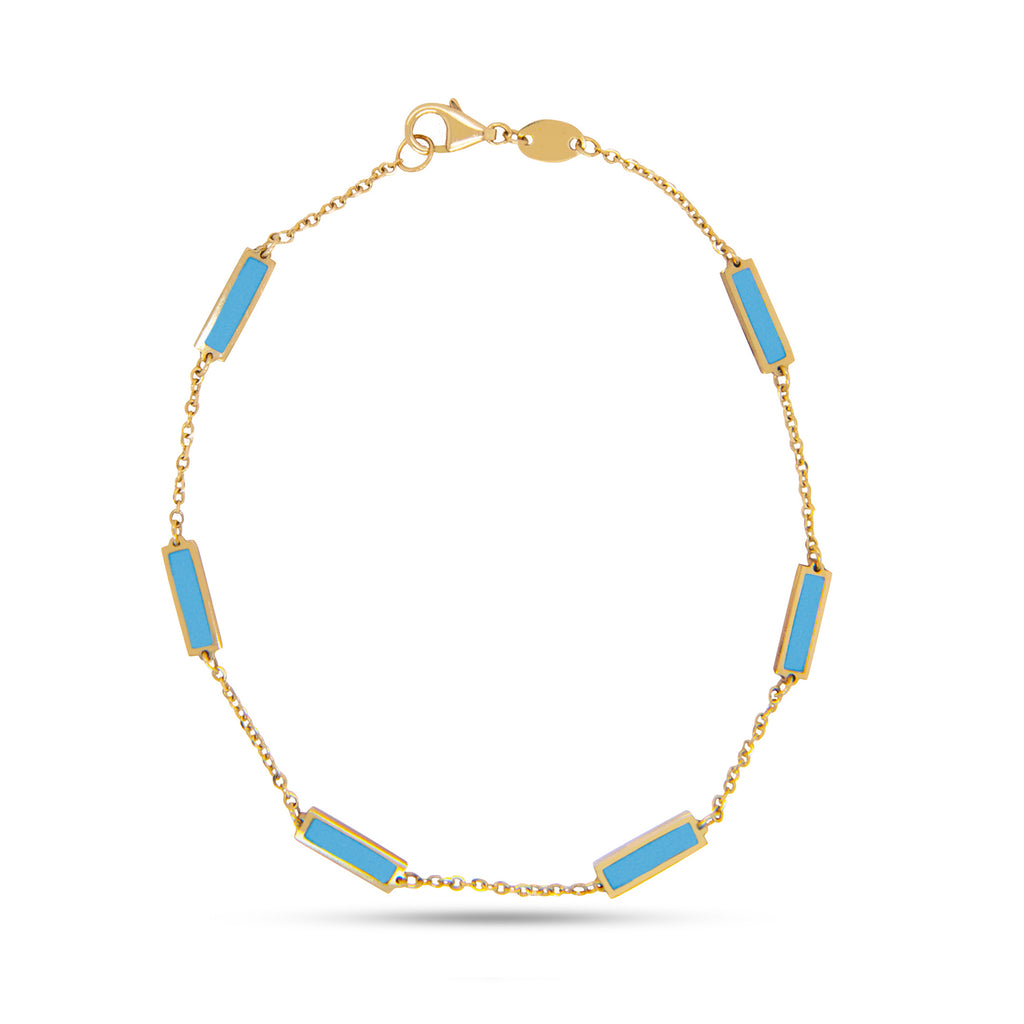 14k Yellow Gold Turquoise Bar Station Bracelet