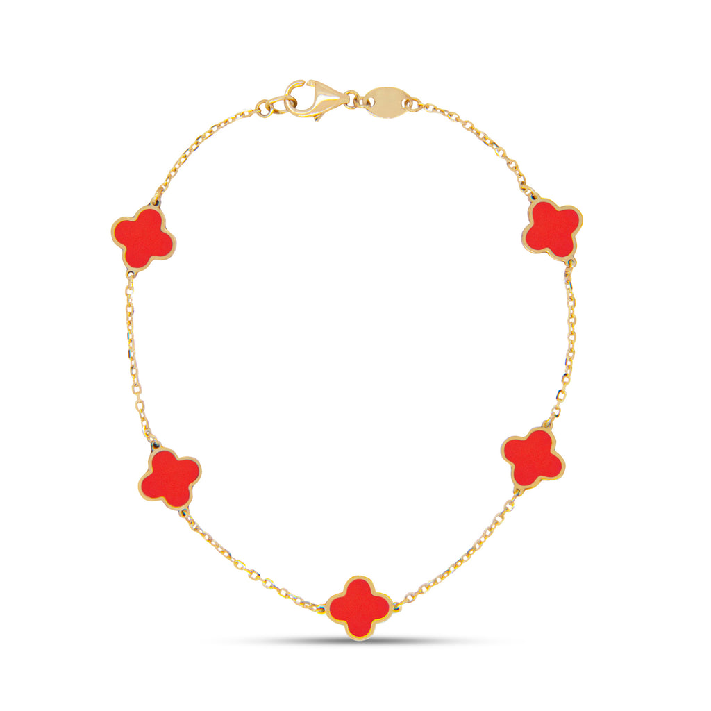 14k Yellow Gold Small Coral Clover Station Bracelet