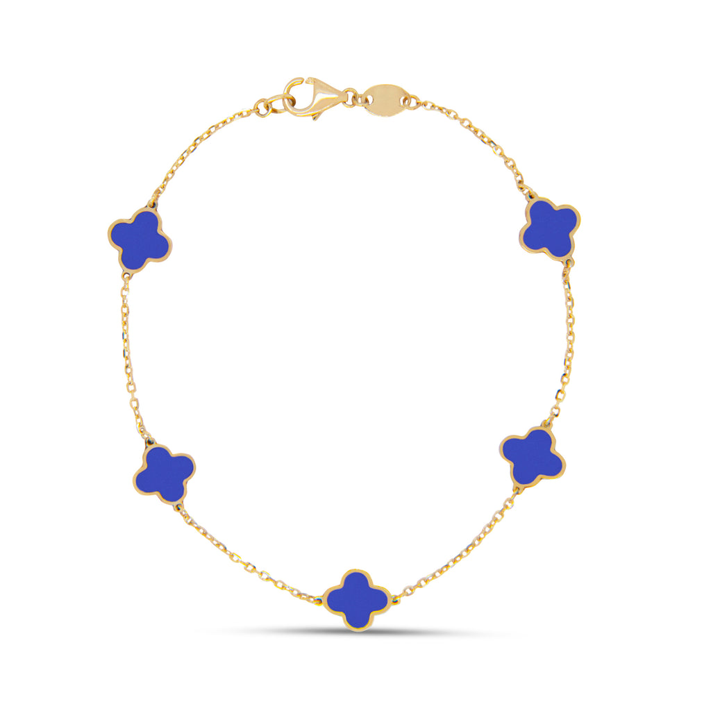 14k Yellow Gold Small Lapis Lazuli Clover Station Bracelet