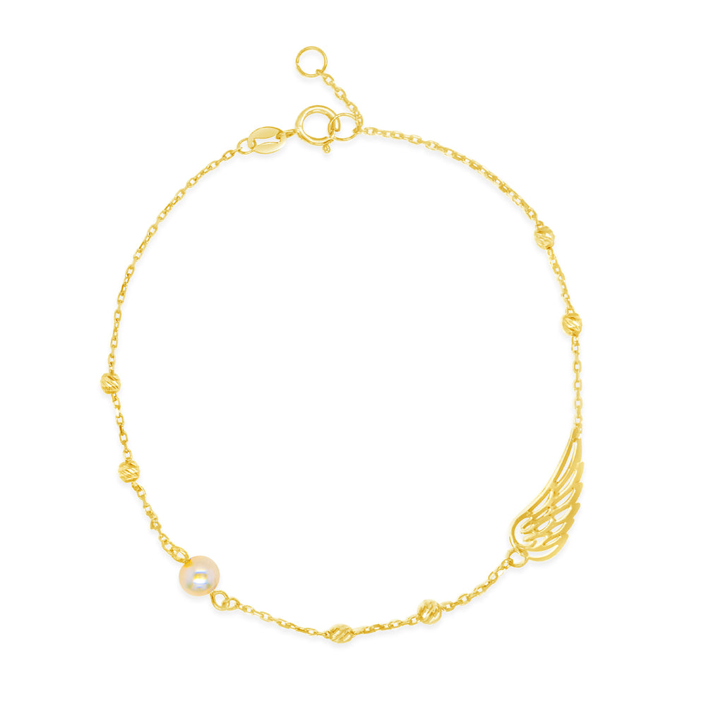 14k Yellow Gold Guardian Angel Pearl Bracelet