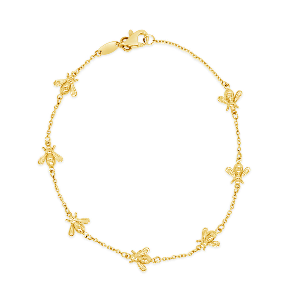 14K Yellow Gold Bee Station Bracelet