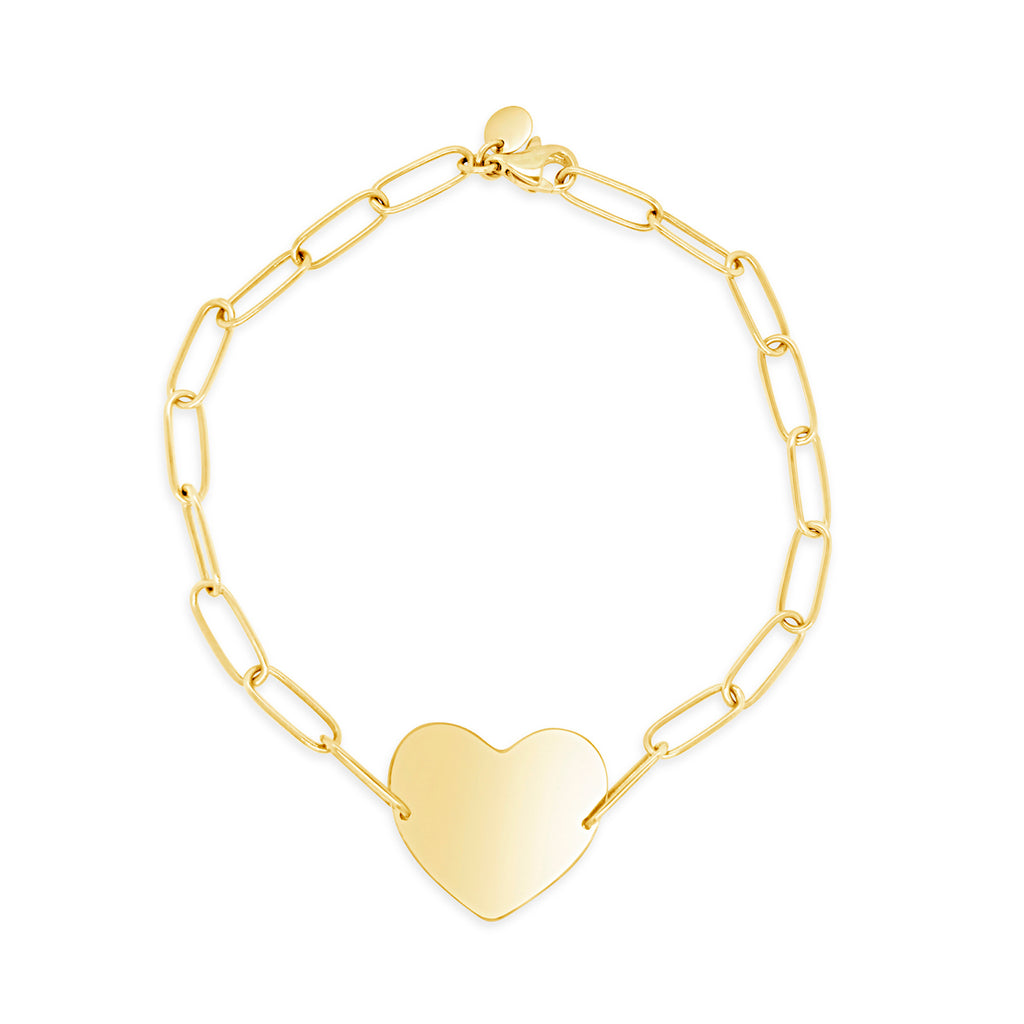 14k Yellow Gold Engravable Heart Bracelet