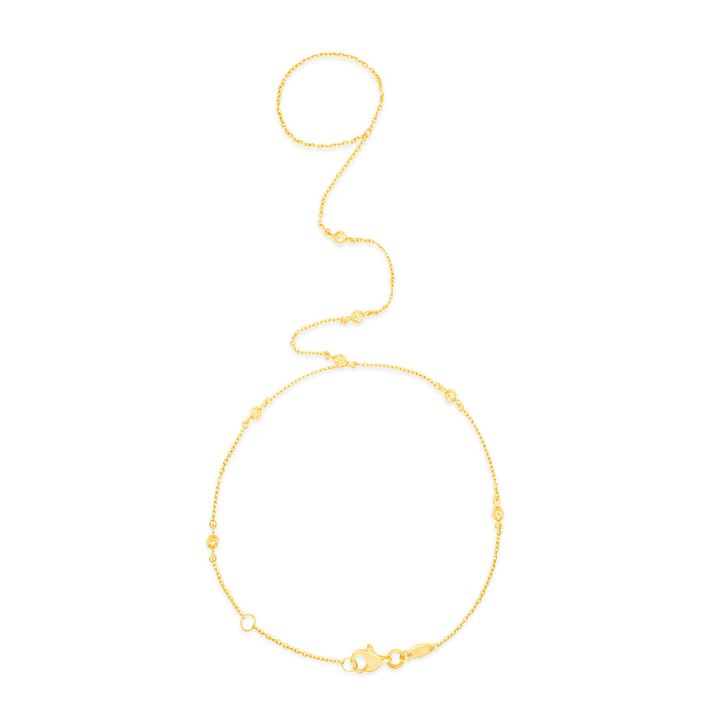 14K Yellow Gold Beaded Hand Chain Bracelet