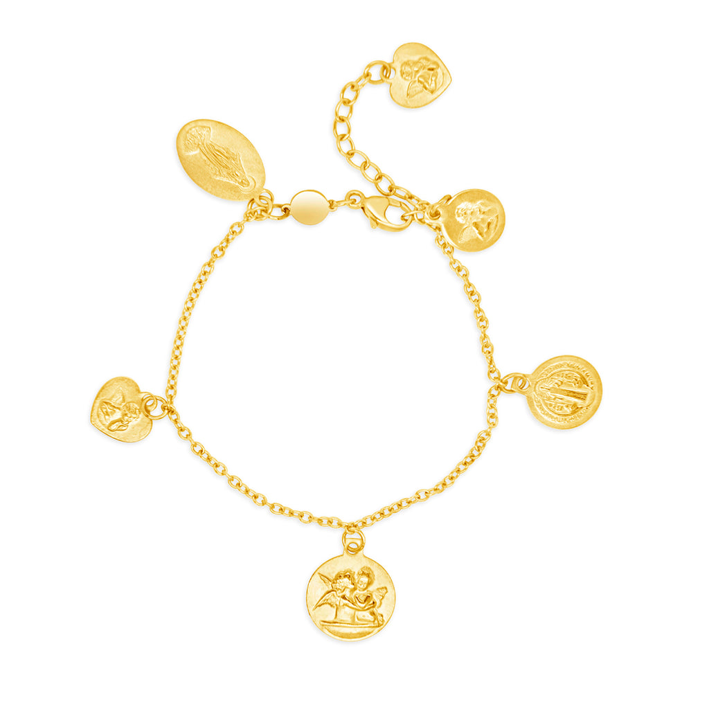 14k Yellow Gold Angels & Saints Medal Charm Bracelet