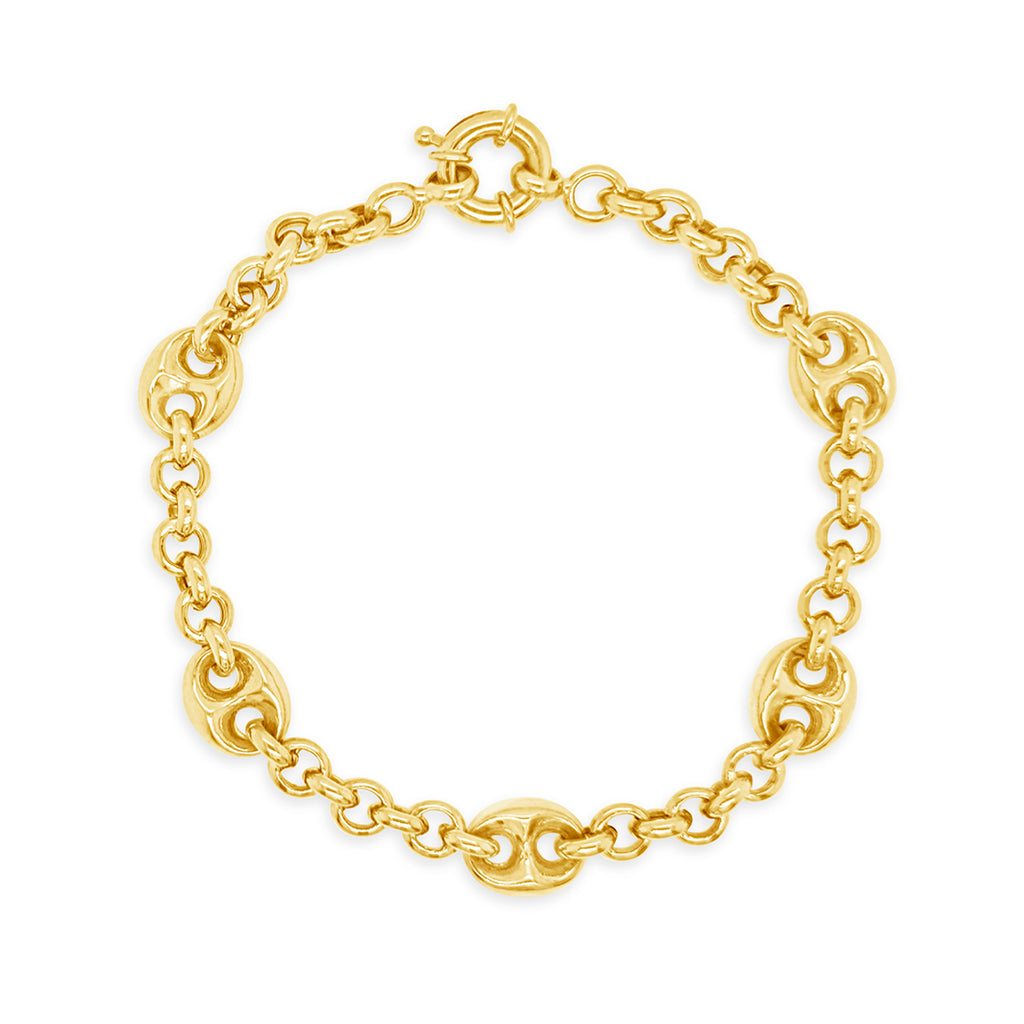 14k Yellow Gold Bold Rolo Marina Puff Bracelet