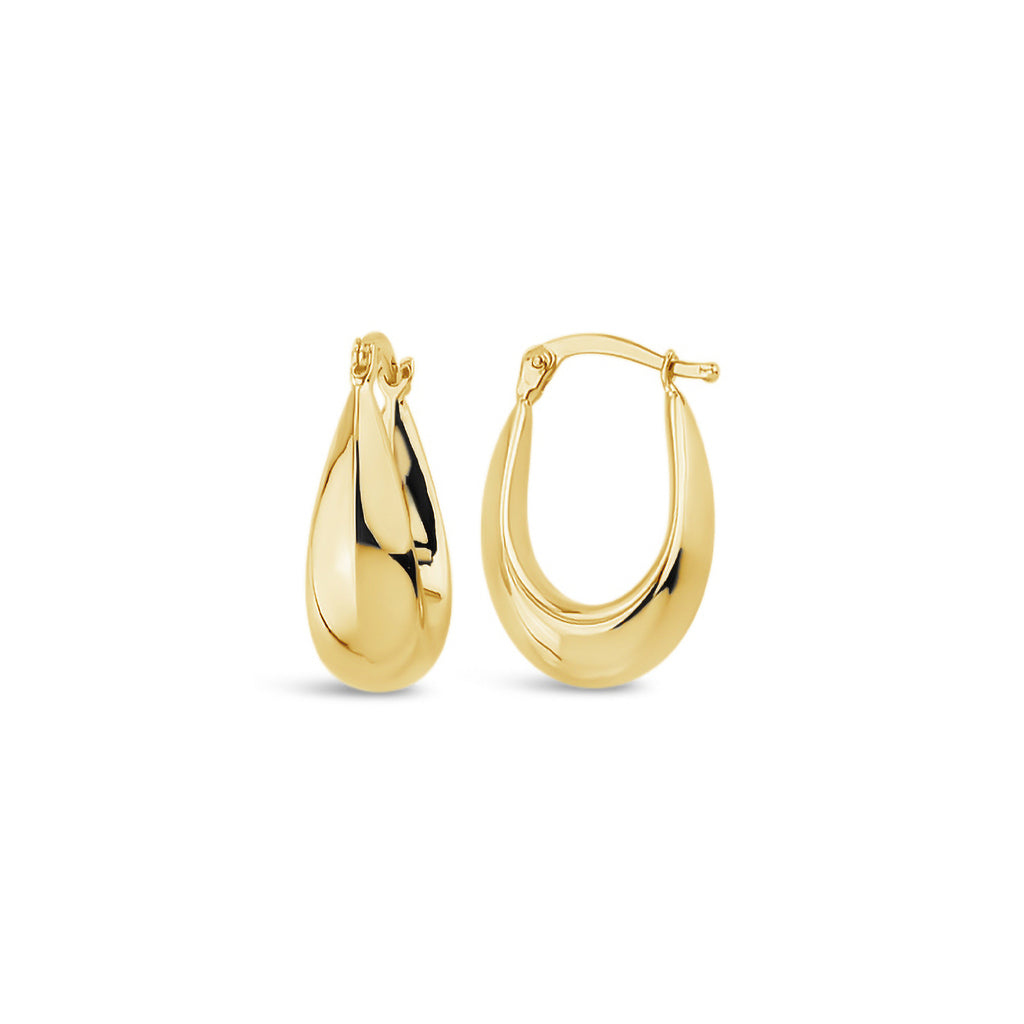 14k Yellow Gold Puffy Oval Tapered Hoop Earrings