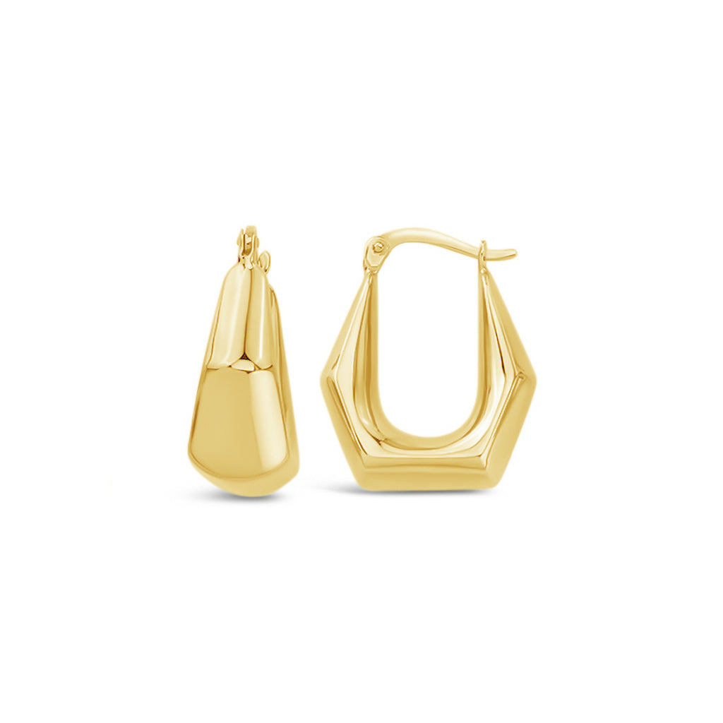 14k Yellow Gold Puffy Geometric Hoop Earrings