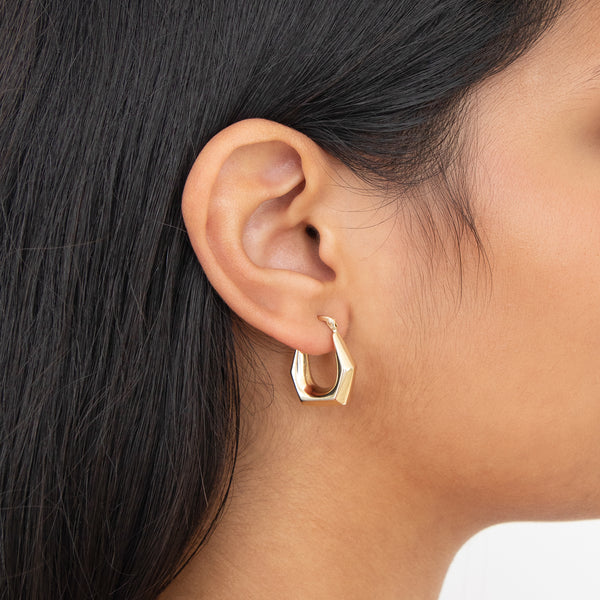 14k Yellow Gold Puffy Geometric Hoop Earrings