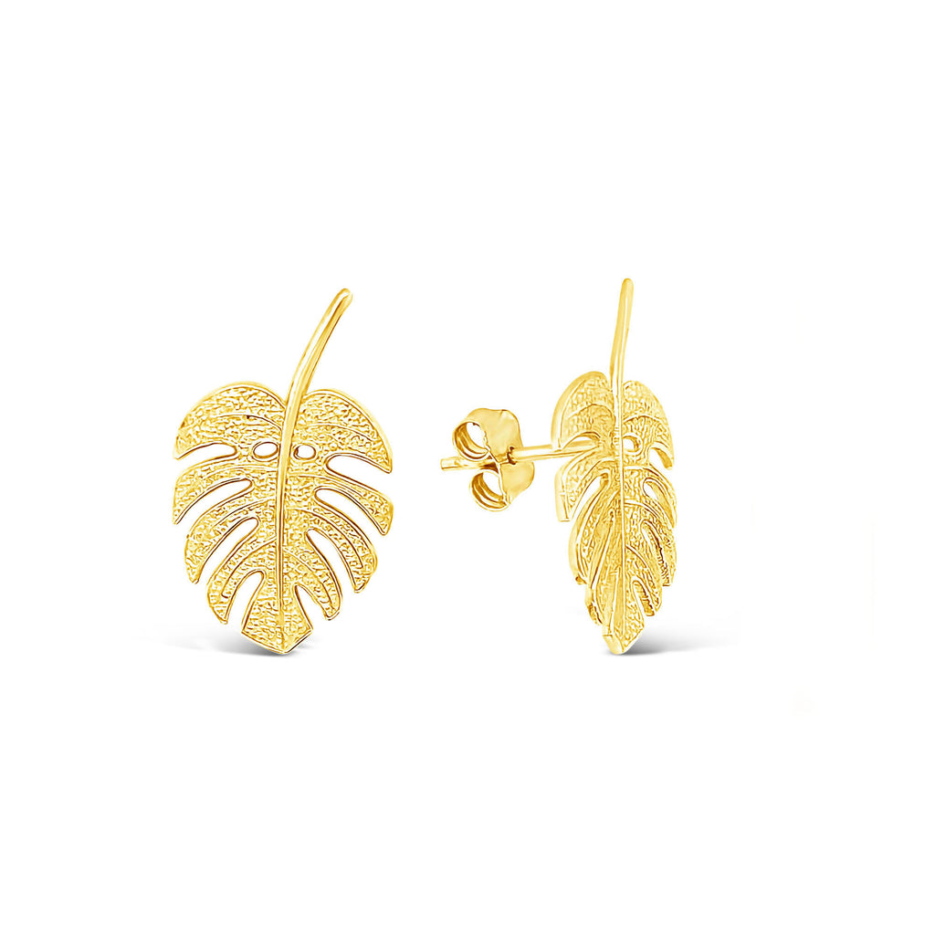 14k Yellow Gold Monstera Stud Earrings