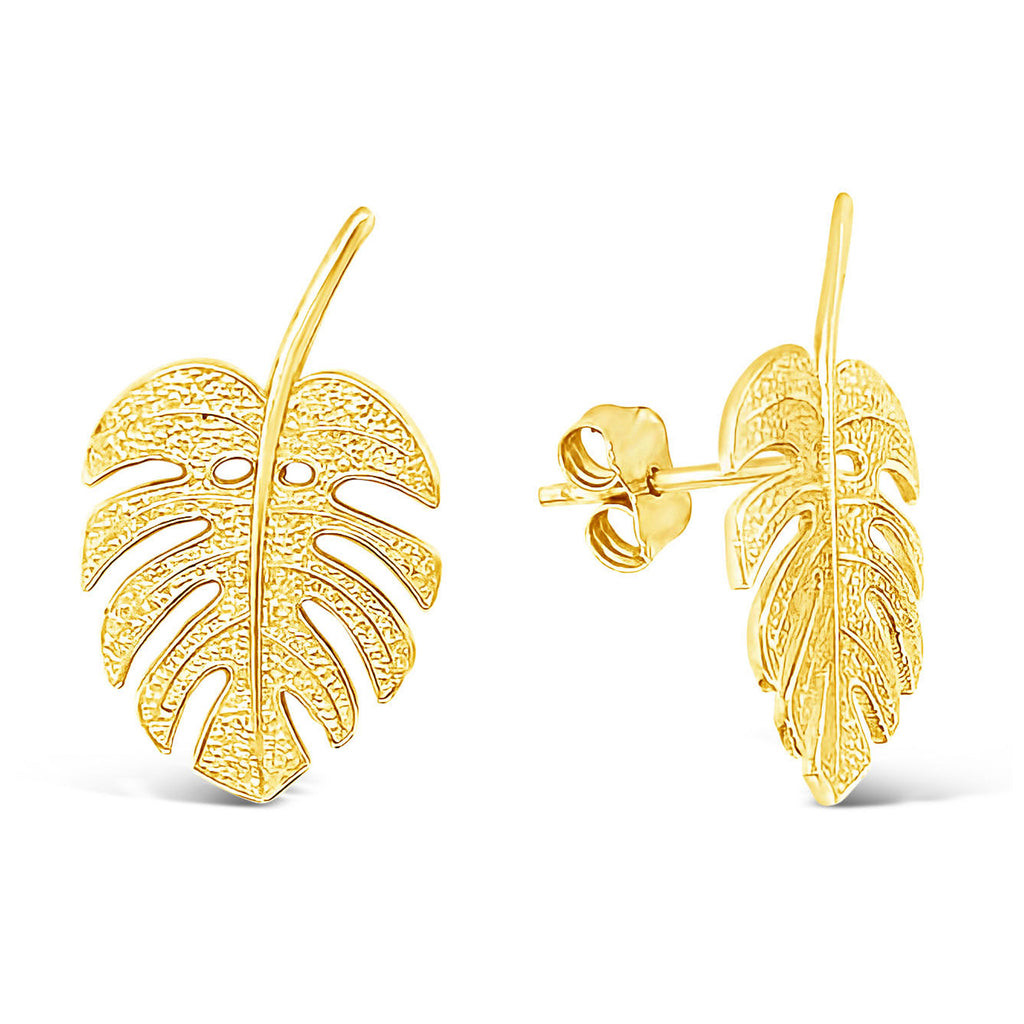 14k Yellow Gold Monstera Stud Earrings