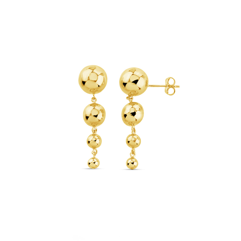 14k Yellow Gold Graduated Bead Ball Drop Earrings