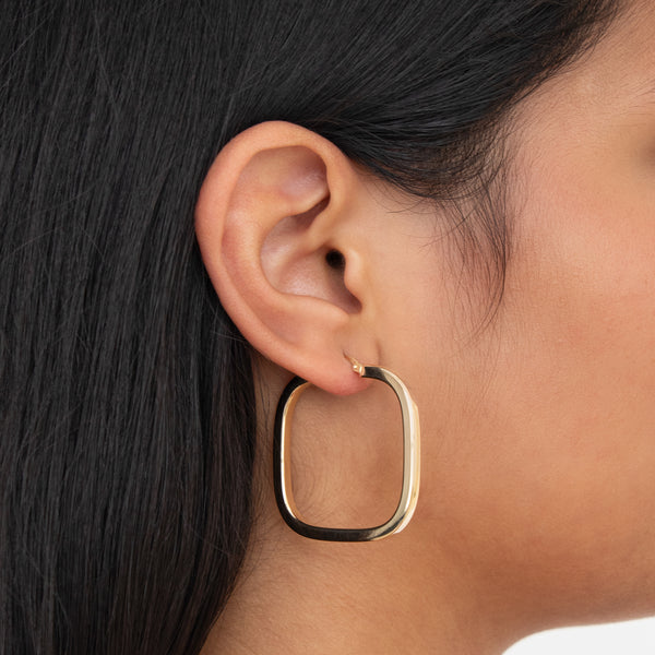 14k Yellow Gold Chunky Square Hoop Earrings