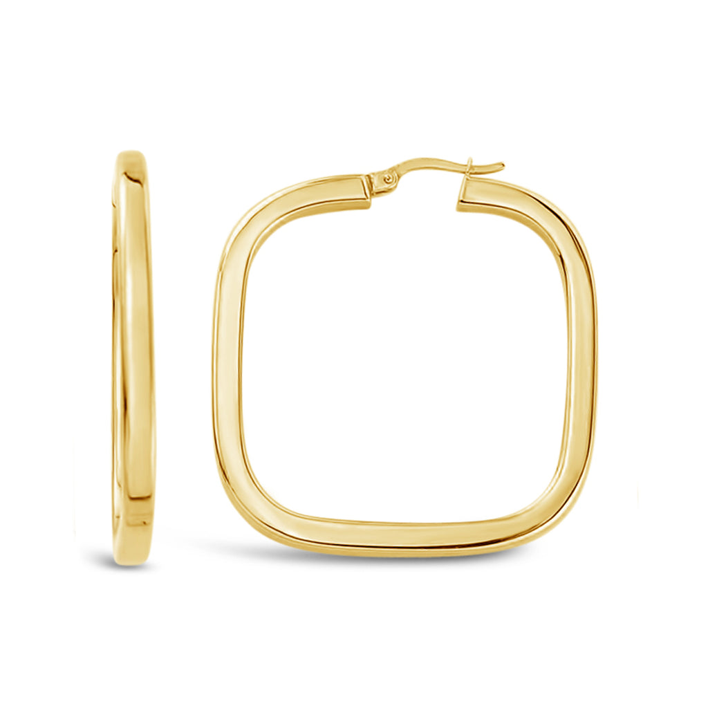 14k Yellow Gold Chunky Square Hoop Earrings