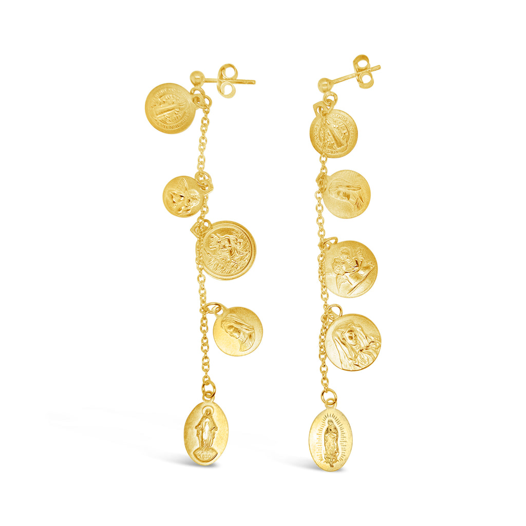 14k Yellow Gold La Bendecida Drop Dangly Earrings