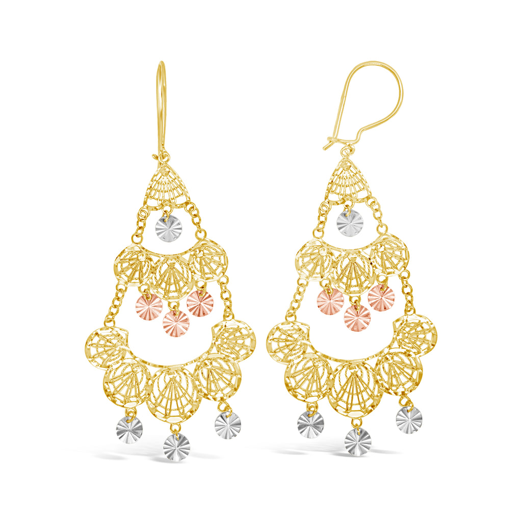 14k Tri Color Chandelier Earrings