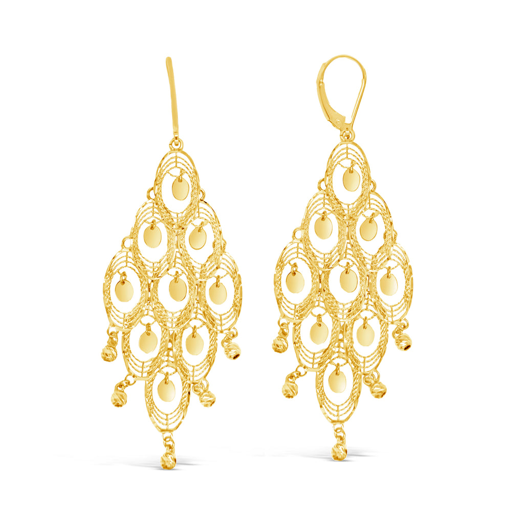 14k Yellow Gold Peacock Chandelier Earrings