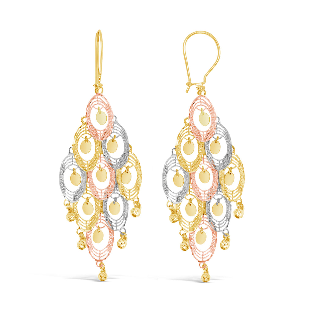 14k Tri Color Gold Peacock Tri-Color Chandelier Earrings