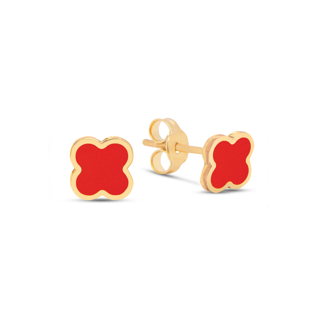 14k Yellow Gold Coral Clover Stud Earrings