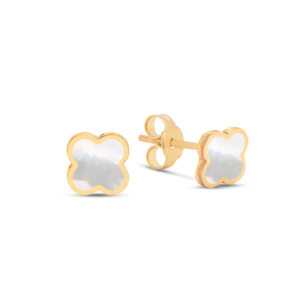 14k Yellow Gold Mother of Pearl Clover Stud Earrings