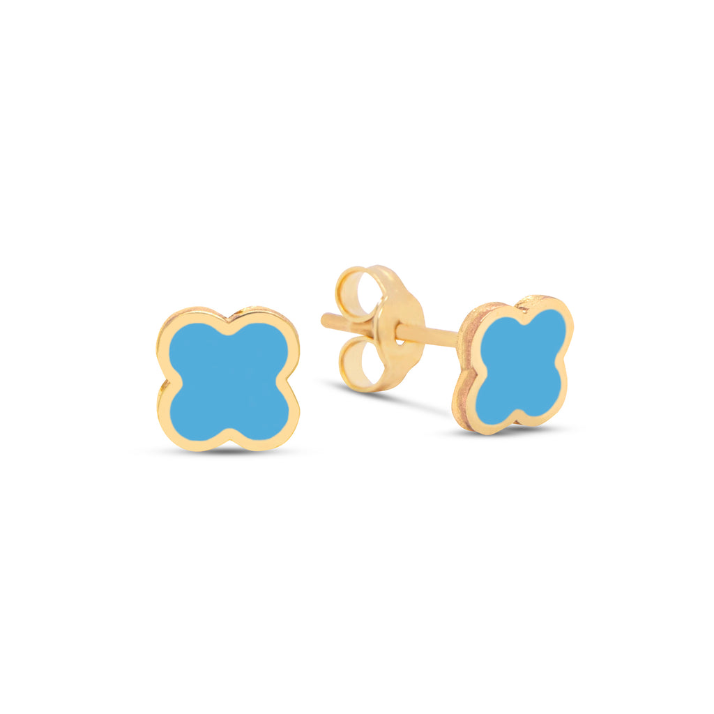 14k Yellow Gold Turquoise Clover Stud Earrings