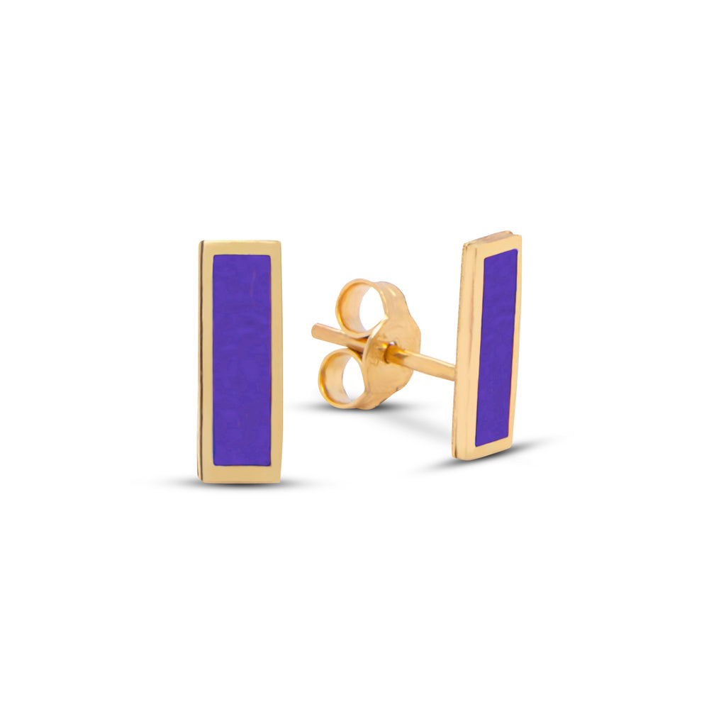 14k Yellow Gold Charoite Bar Stud Earrings