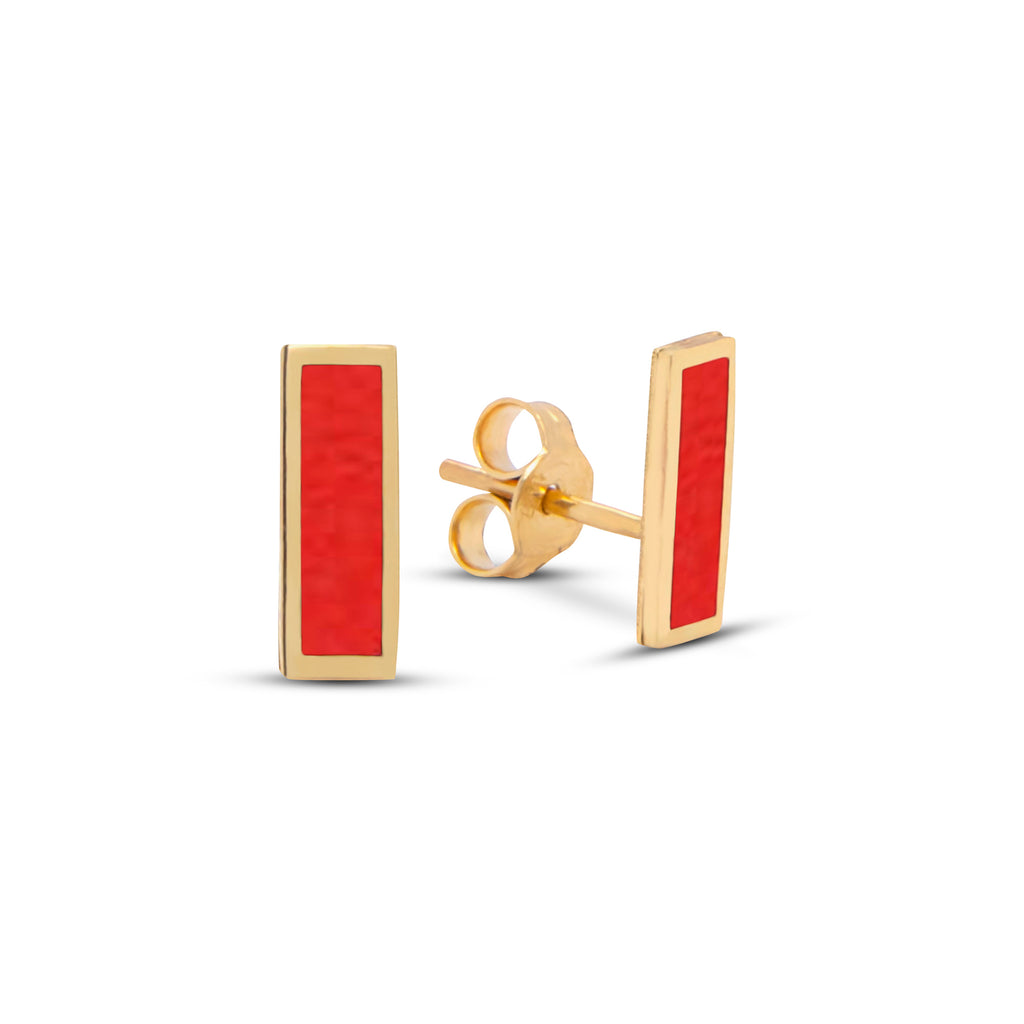 14k Yellow Gold Coral Bar Stud Earrings