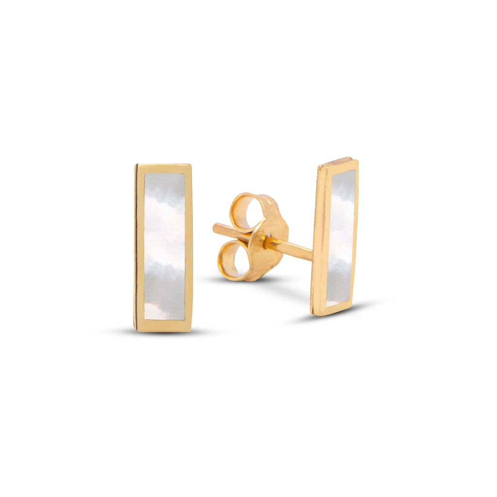 14k Yellow Gold Mother of Pearl Bar Stud Earrings