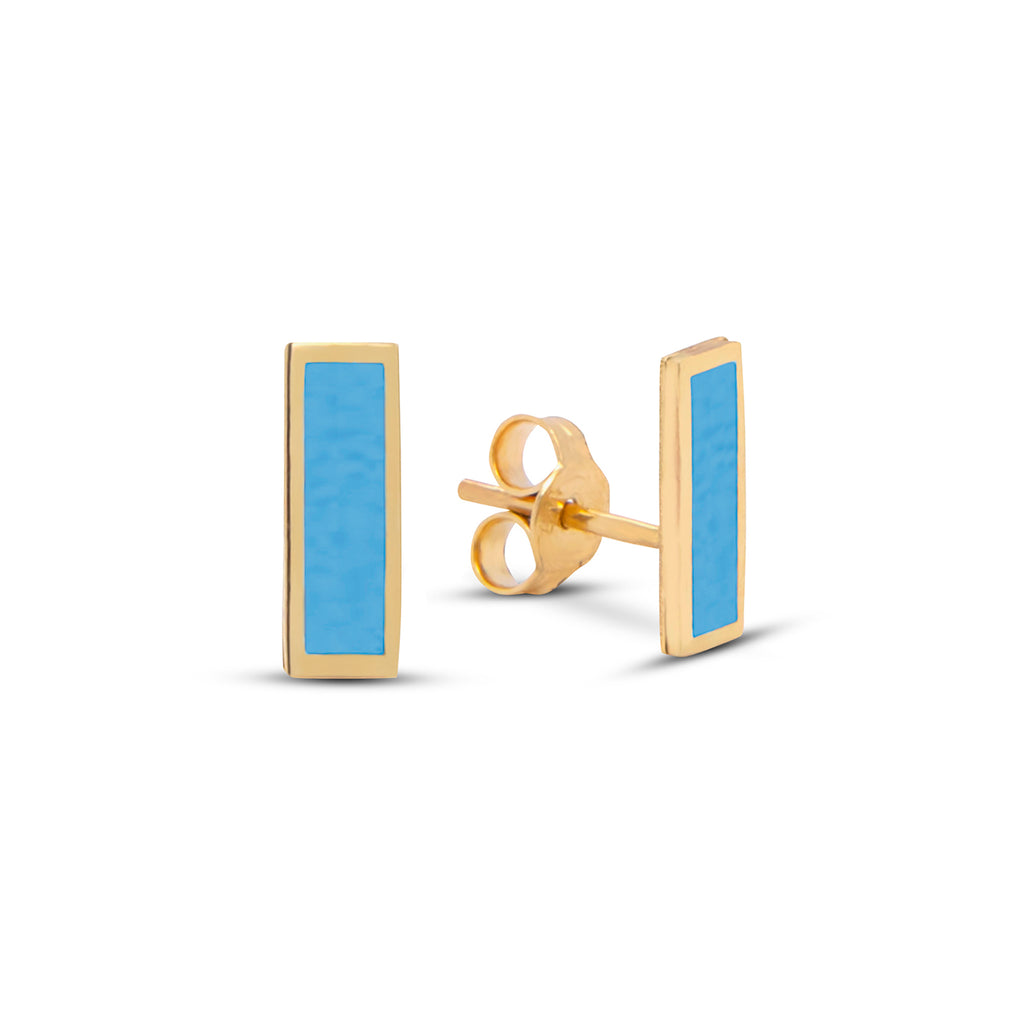 14k Yellow Gold Turquoise Bar Stud Earrings