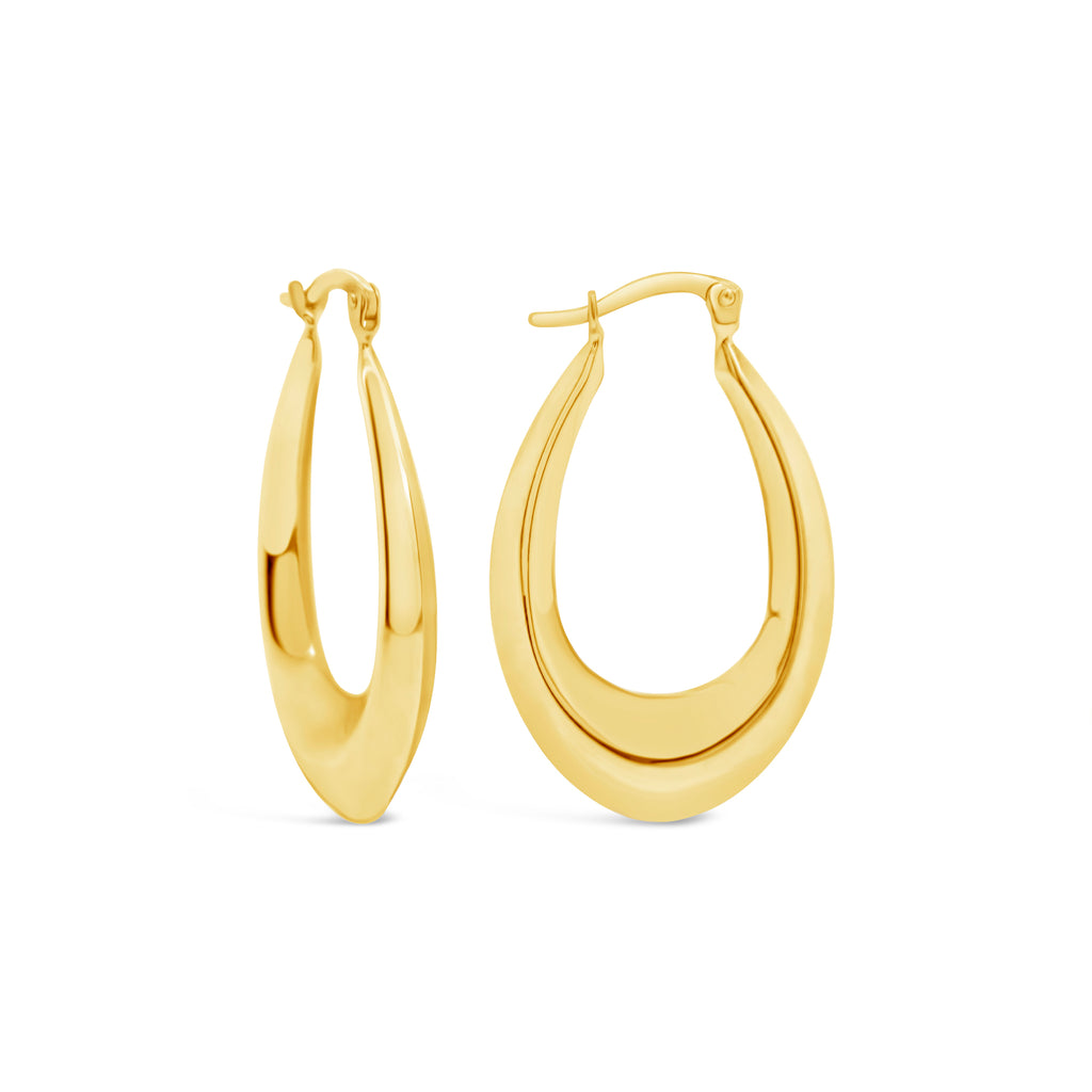 14k Yellow Gold Oval Tapered Hoop Earrings