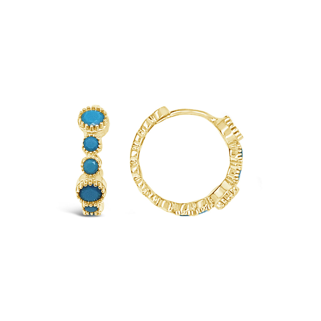 14K Yellow Gold Bezel Turquoise Huggie Earrings