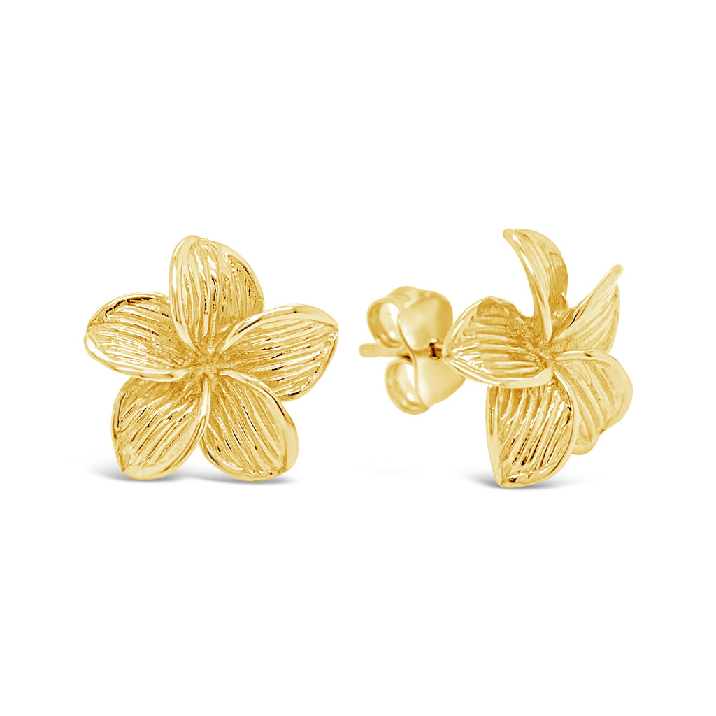 14k Yellow Gold Plumeria Stud Earrings