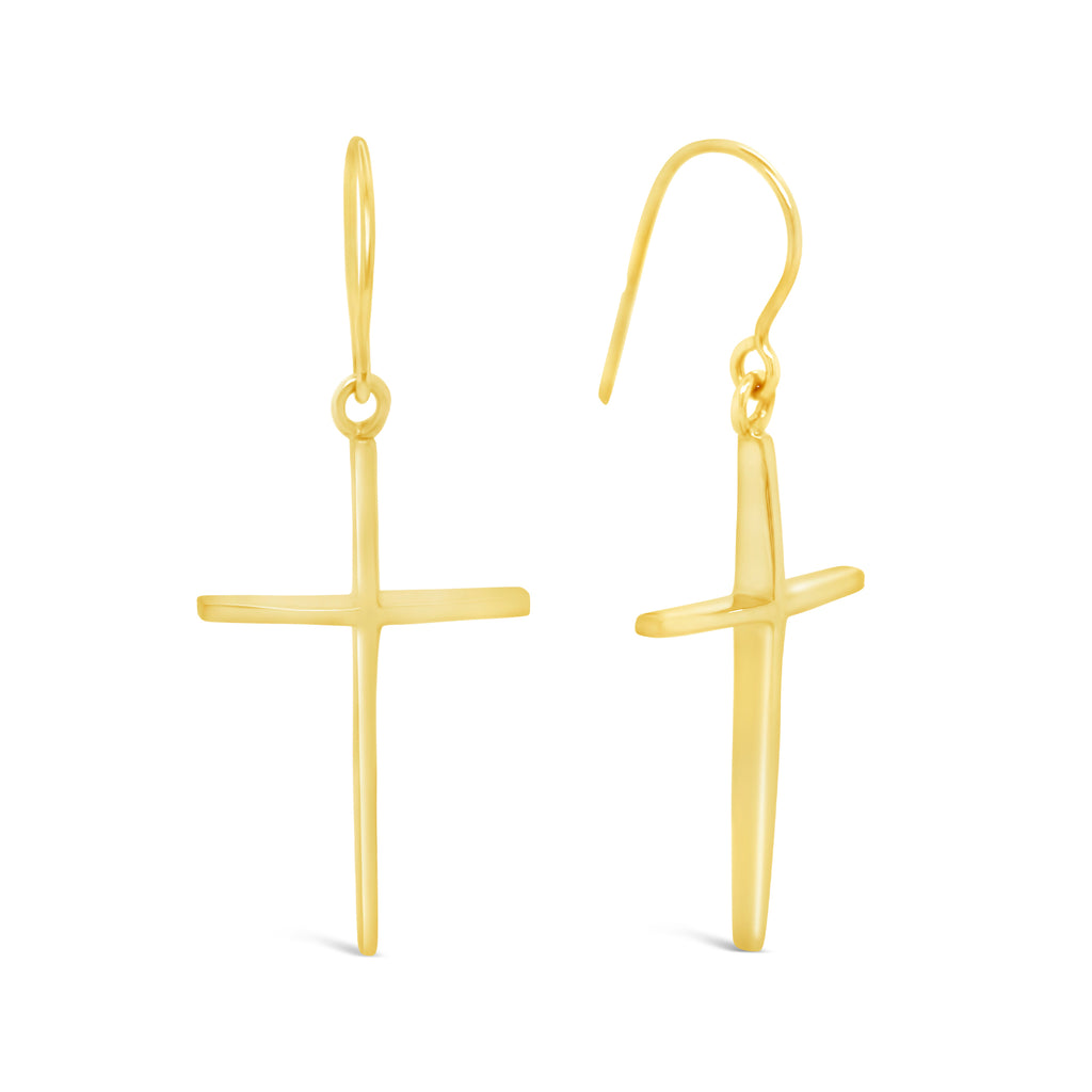 14k Yellow Gold Dangle Cross Earrings