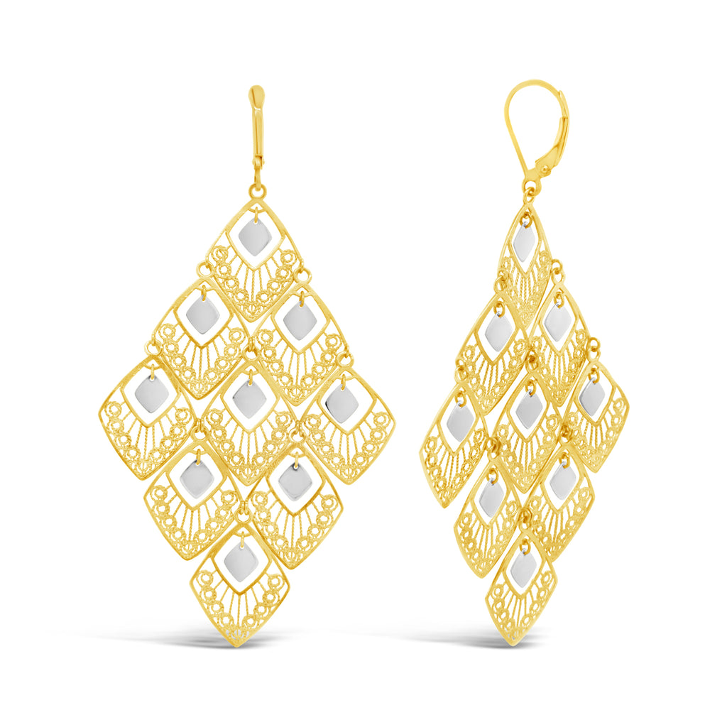 14k Yellow and White Gold Rhombus Chandelier Earrings