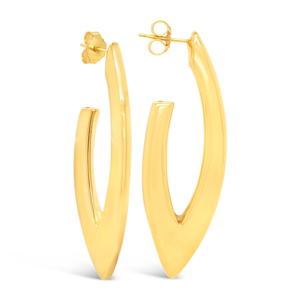 14k Yellow Gold Geometric V Hoop Earrings