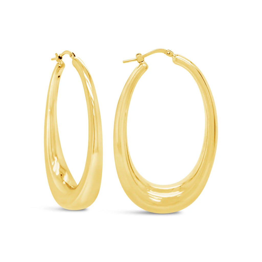 14k Yellow Gold Oval Tapered Hoop Earrings