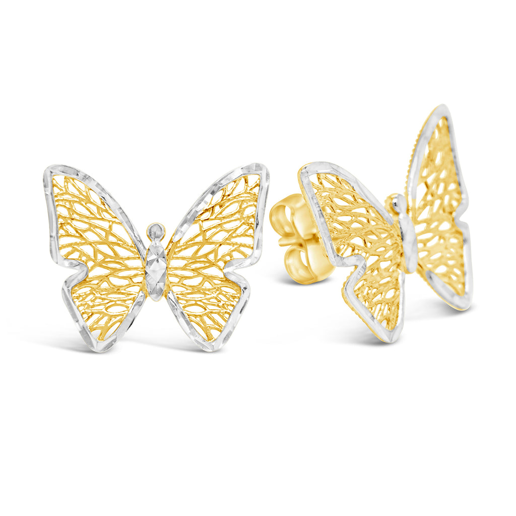 14k Yellow and White Gold Butterfly Stud Earrings