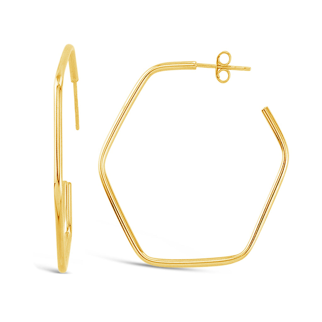 14k Yellow Gold Hexagon Hoop Earrings