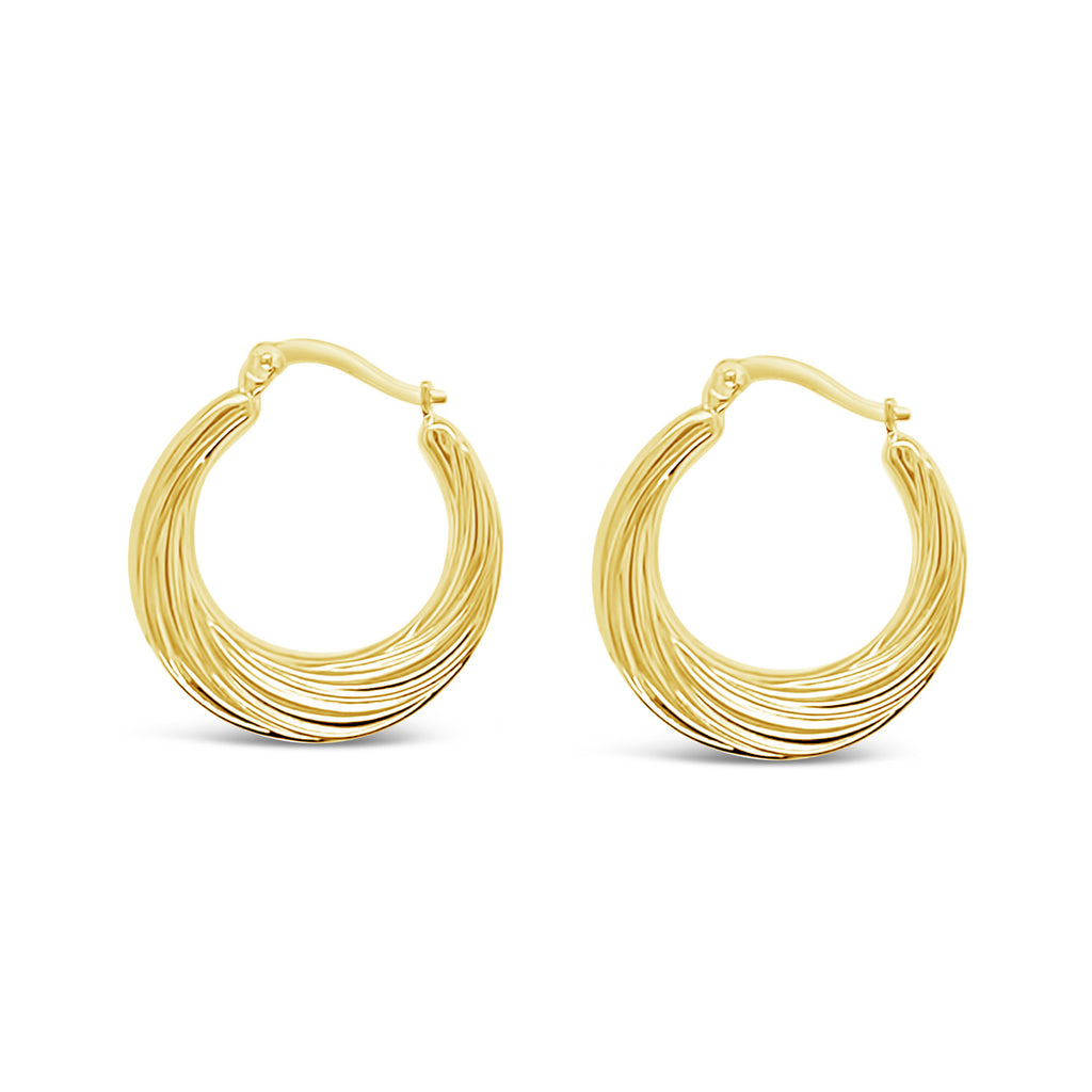 14k Yellow Gold Texture Twisted Hoop Earrings