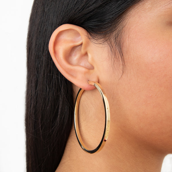 14k Yellow Gold 60x3mm Square Tube Hoop Earrings