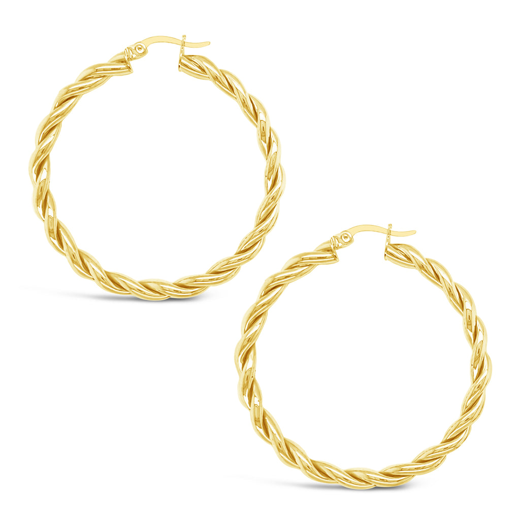 14k Yellow Gold 42x2mm Classic Twisted Hoop Earrings